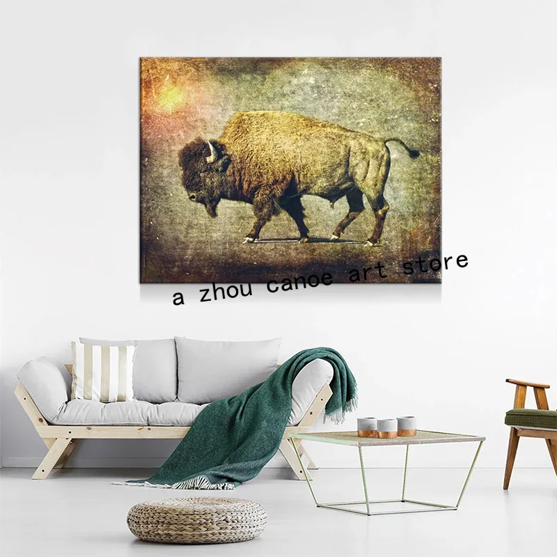 Retro Ranch Art Style Great Buffalo Bison Bull Art Poster Canvas Painting Wall Prints Picture for Living Room Home Decor Cuadros