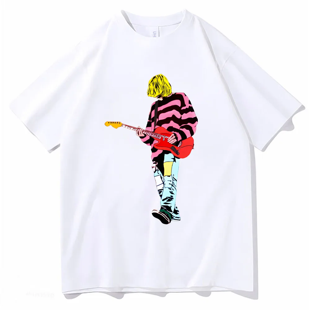 Kurt Cobain Tshirt Music Print Tees Men Women Summer Short Sleeve Tee-shirt Shirt Cotton Round Neck Shirts Male Hip Hop Clothes