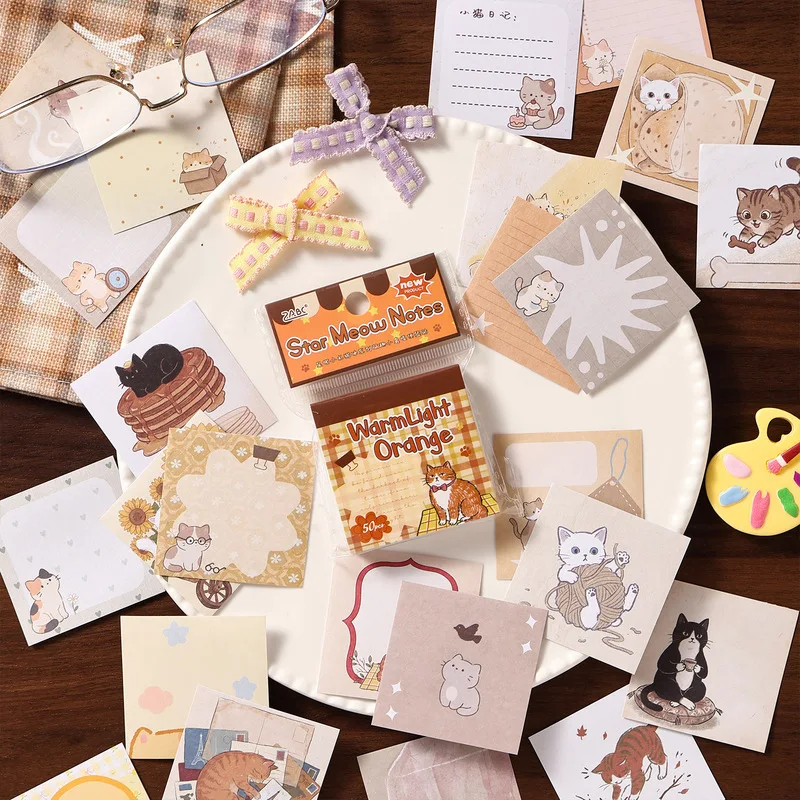 50Pcs Star Meow Series Cat Sticky Notes Writeable Memo Pad Decorative Notepads for Student DIY Journal