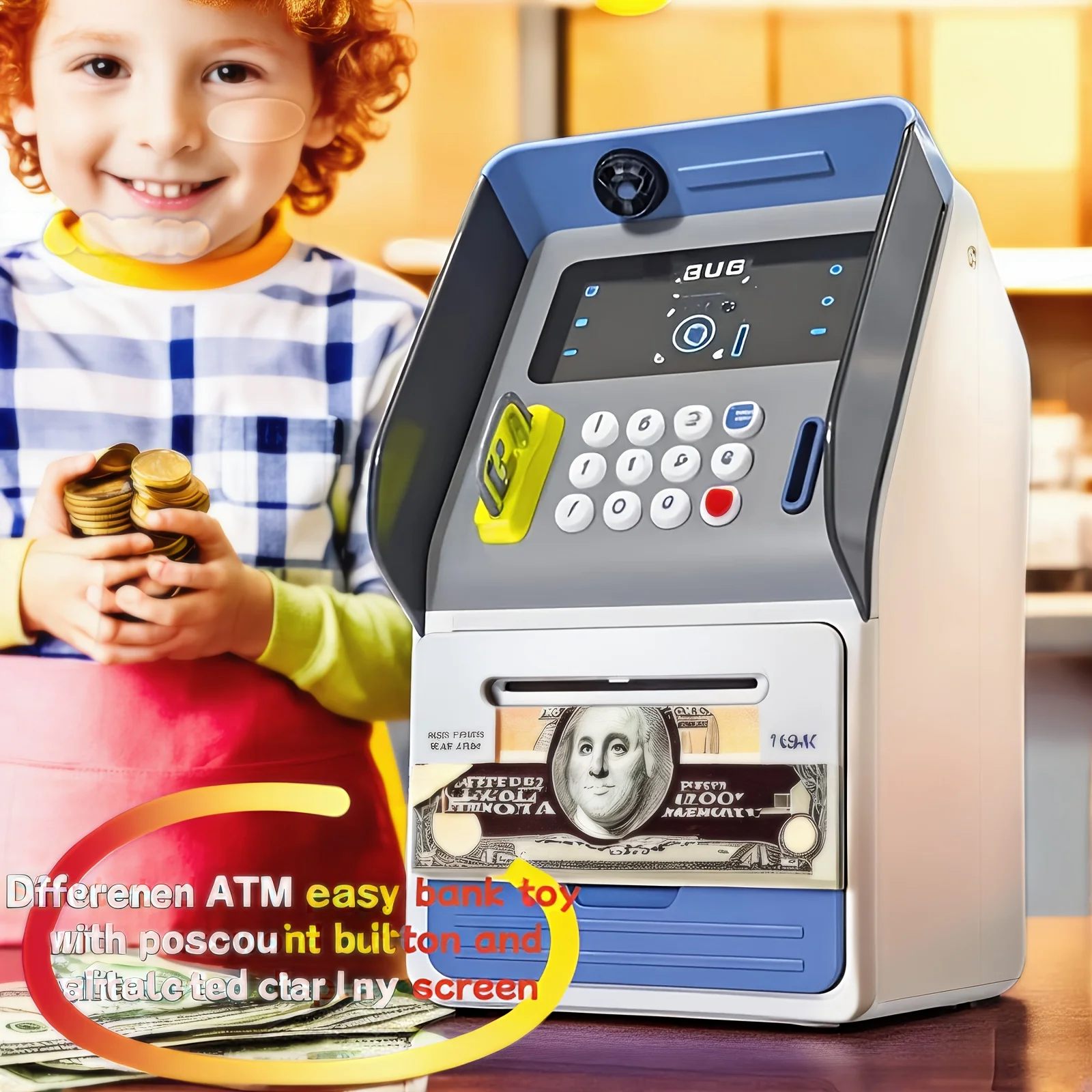 Offre spéciale américaine: jouet de tirelire ATM pour enfants, avec surveillance du reconnaissance faciale et fonction de mot de passe, cultive les garçons A
