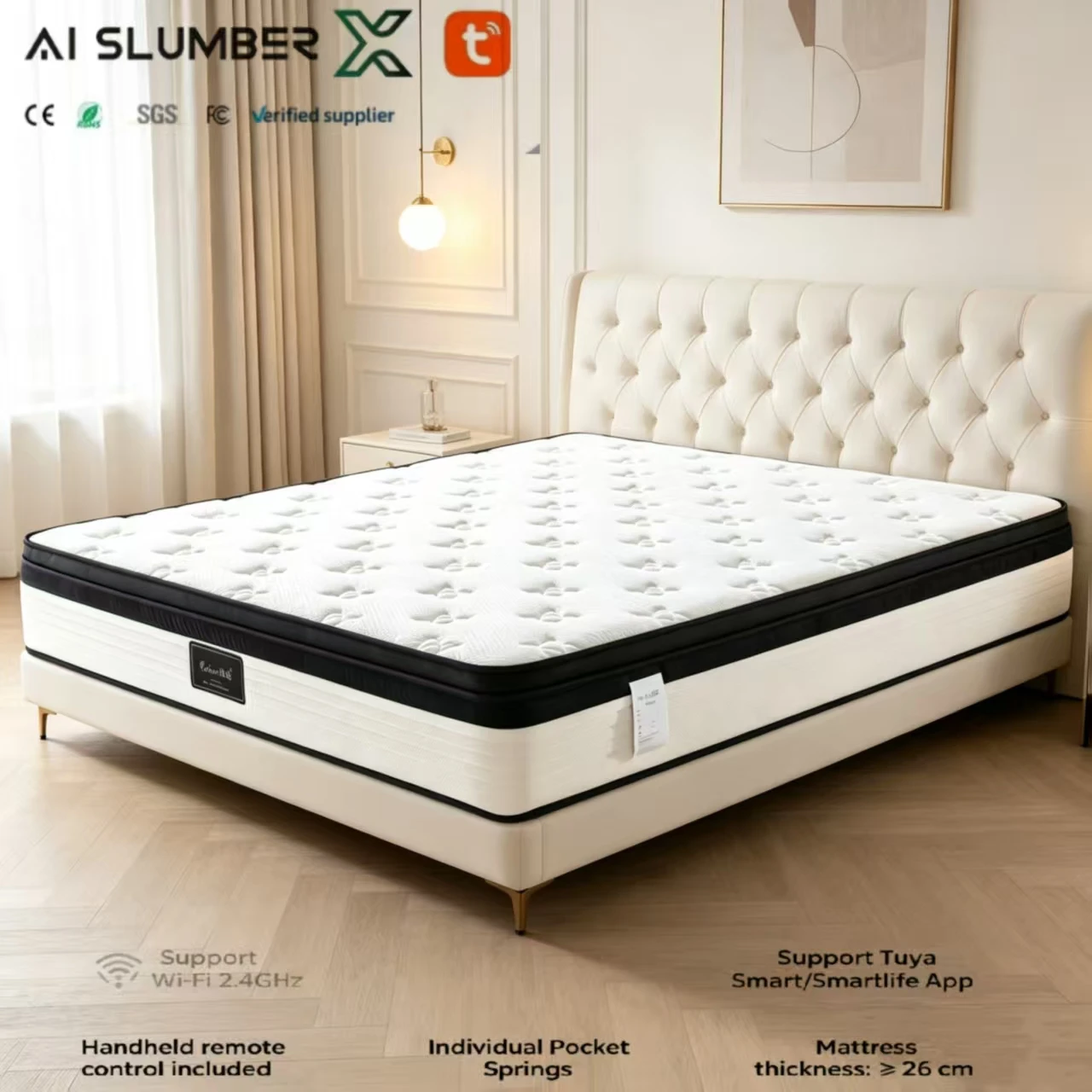 Luxury Smart Heating Mattress Far Infrared Adjustable Temperature WiFi Control Pocket Spring Mattress