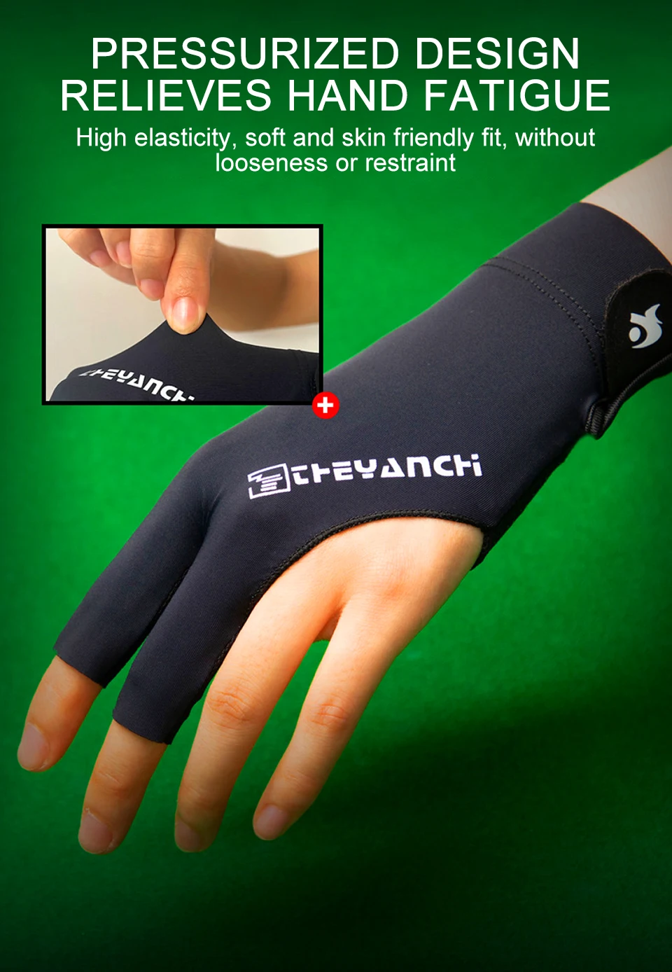 GTUBIKE 1PC Billard Handschuh Linke Hand Drei Finger Snooker Billard Handschuh Nicht Slip Aufkleber Elastizität Billard Training Handschuhe – Detail 7