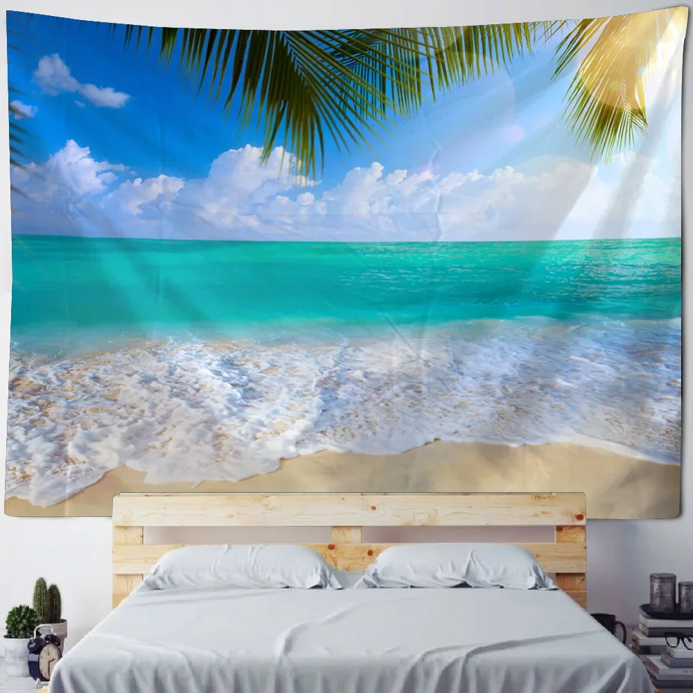 Home Decoration Seaside Sunrise Pattern Printed Tapestry Bohemian Style Wall Background Bedroom Living Room Hanging Cloth