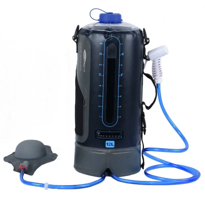 1pcs Portable Camping Shower Bag with Spiral Cap Automatic Pressure Pump 12L