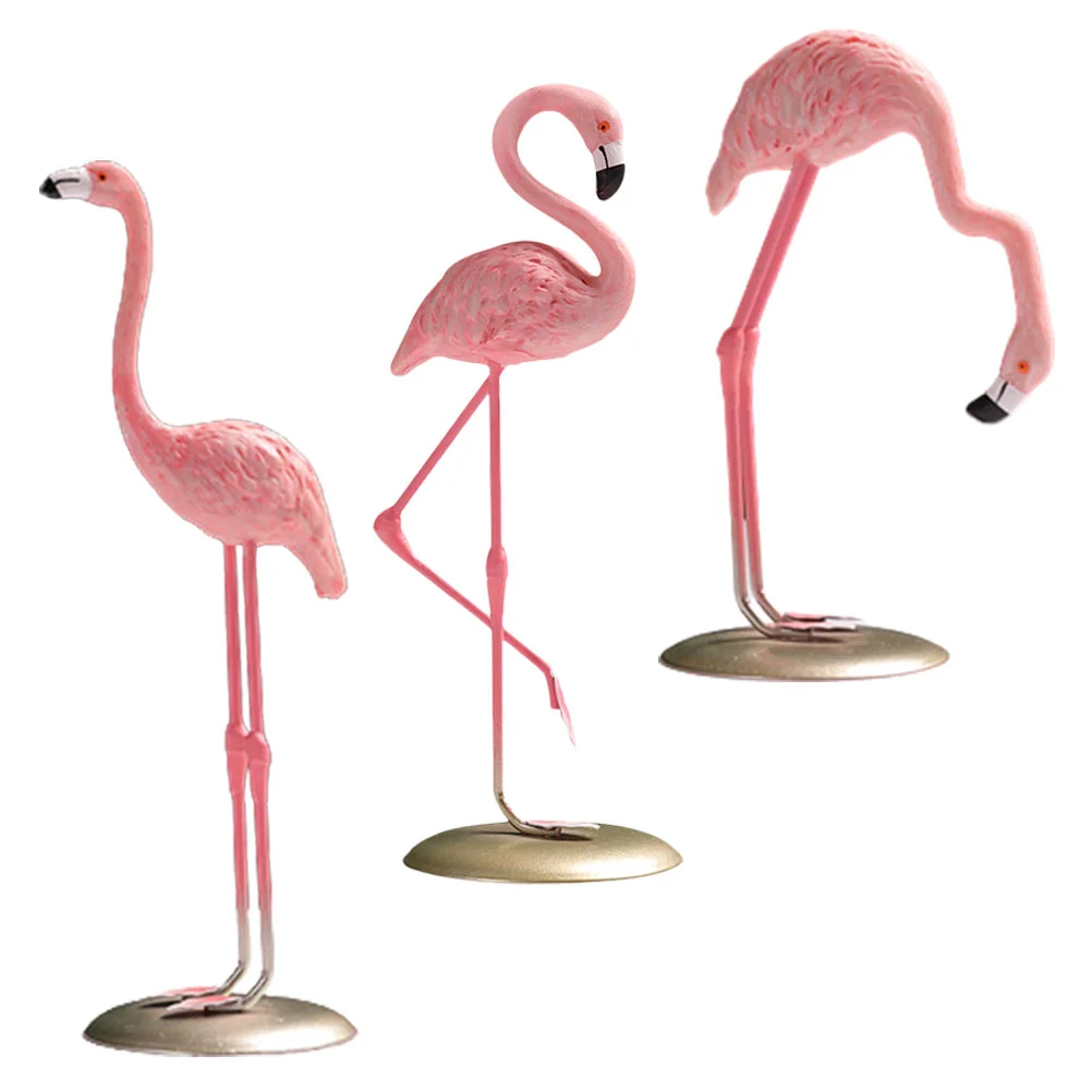 

3 Pcs Statue Desktop Decoration Ornaments Office Animals Warmer Alloy Resin Flamingo