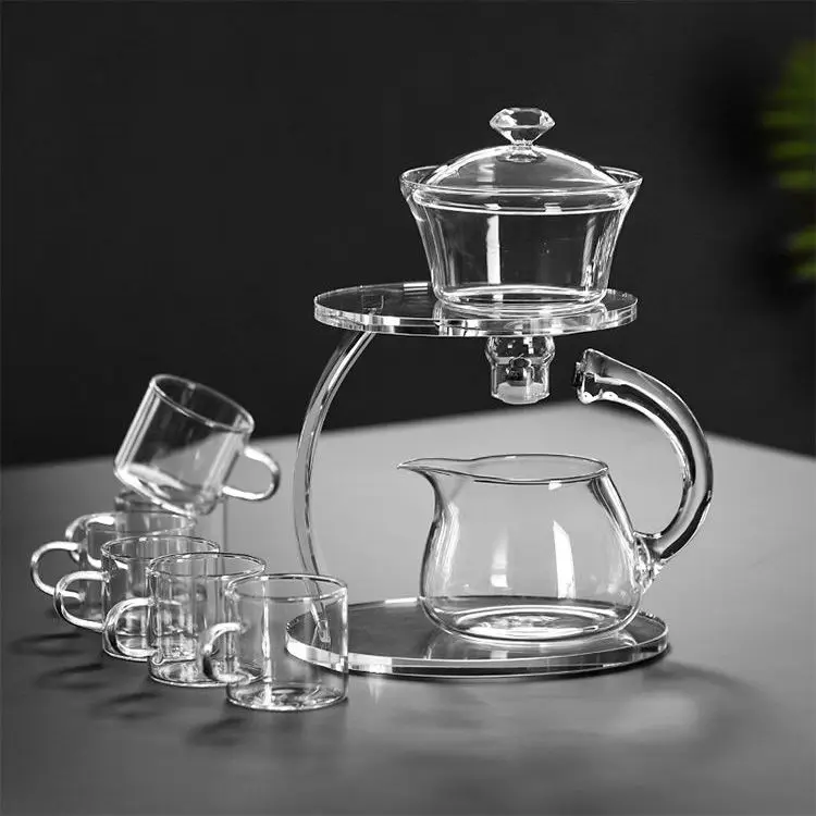 Automatic glass tea set household luxury high-end magnetic bubble teapot teacups office tea artifact.