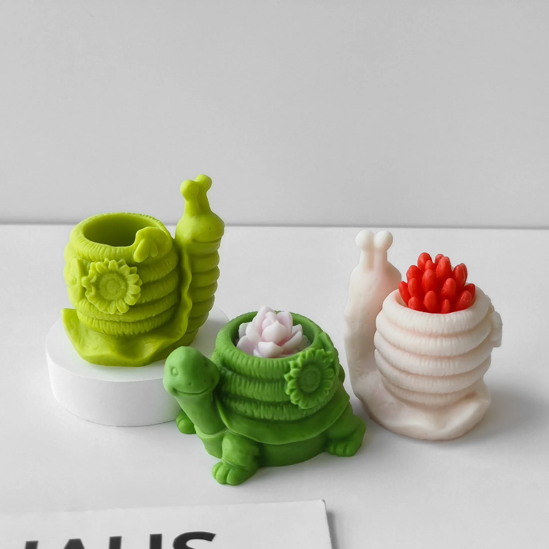 Turtle Snail Silicone Mold Succulent Potted Planter Plaster Vase Ornament Molds Gypsum Making Mould