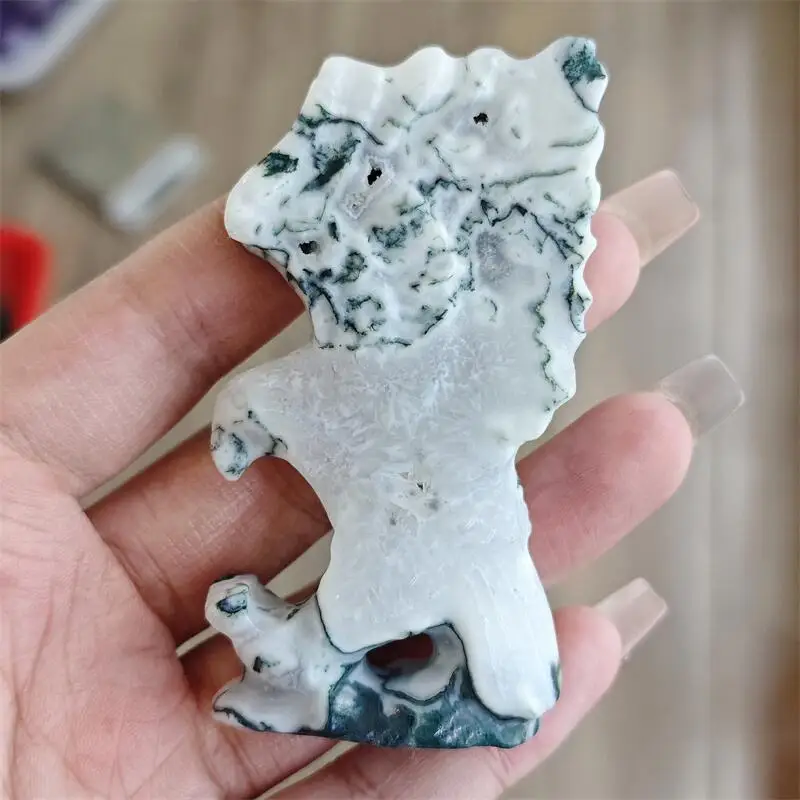 

Натуральный Мох Агат Лев Резьба Исцеляющая Рейки Статуэтка Кристалл Резьба Статуя Ремесла Домашний Декор Подарок 1 ШТ.