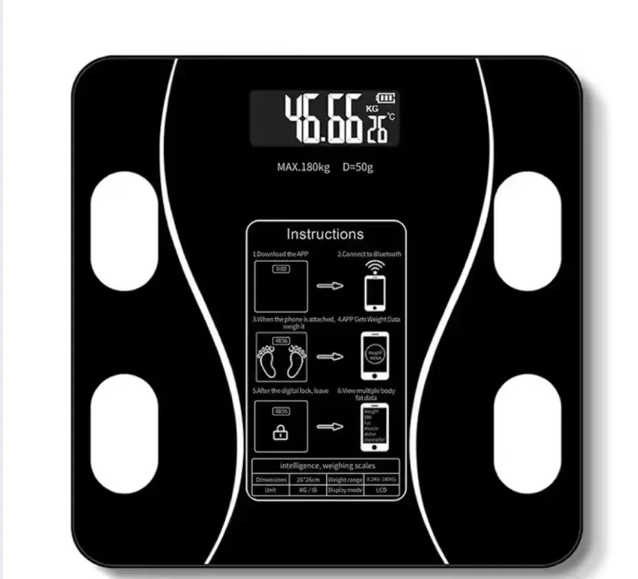 Bathroom Digital Body Fat Scale with Tempered Glass Battery Powered BMI & Body Fat Analyzer