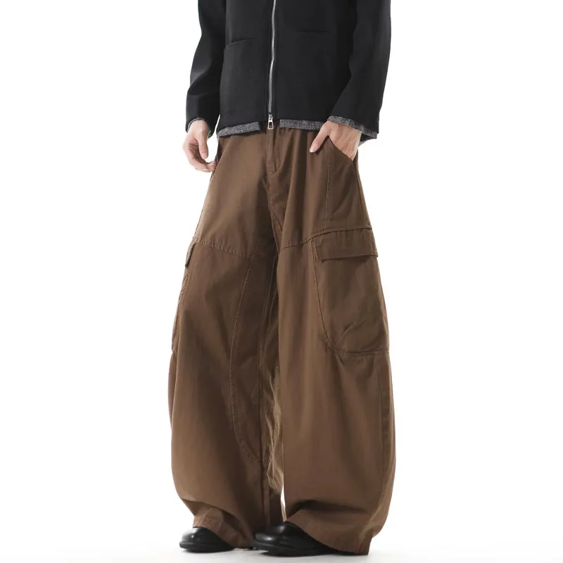 2025 American Retro Y2K Style Brown Baggy Cargo Jeans Pants For Men Clothing Wide Leg Casual Cotton Long Trousers Pantalon Homme