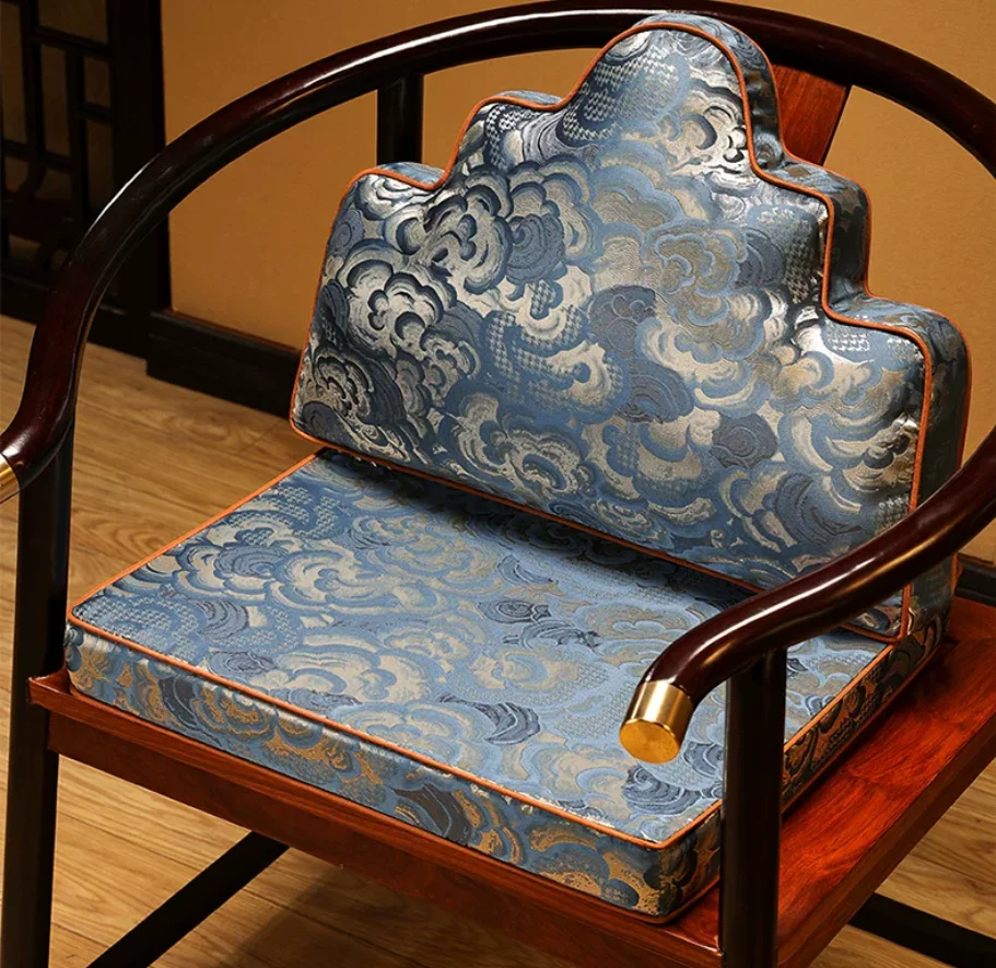 New Chinese Cloud Jacquard Square Anti-slip Chair Cushion High Resilience Foam Seat Pad Solid Wood Armchair Mat for Tea Room