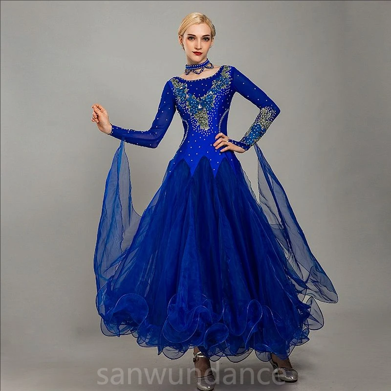 Diamond Studded Modern Dance Performance Costume Ballroom Waltz Jazz Dance National Standard Dance Big Swing Dress Stage Outfits