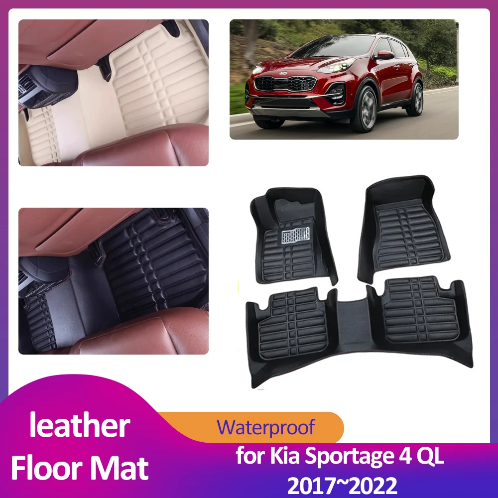 Car Floor Mat for Kia Sportage 4 QL 2017~2022 2018 Waterproof Leather Foot Inner Liner Carpet Pad Custom Cover Rug Accessories