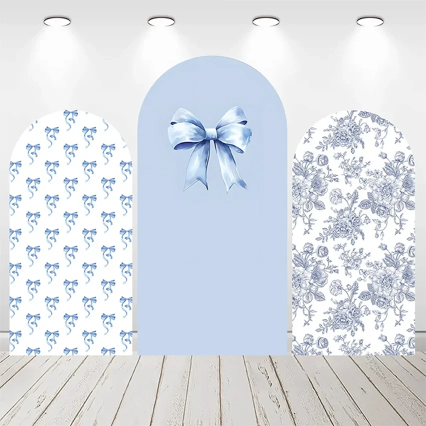 Mehofond Custom 2-Sided Blue Pattern Bows Floral Kids Birthday Party Baby Shower Covers Chiara Arch Background Decor Backdrop