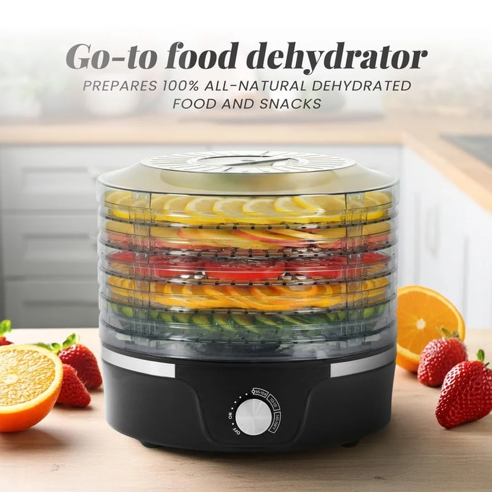 Voedseldroger Verstelbare temperatuur 5 dienbladen 350 W BPA-vrij Drogen Fruit Groenten Kruiden Vlees Snacks Vaatwasmachinebestendig