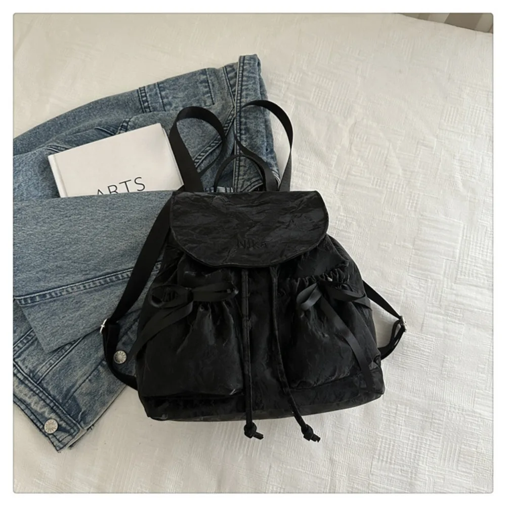 ファッションかわいい結び目女性のバックパック巾着無地学生ブックバッグ大容量スクールバックパック旅行