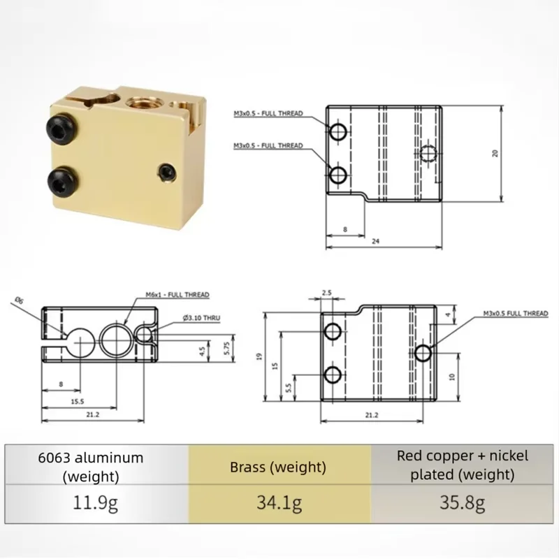 1pcs E3d Volcano Heater Block Pt100 High-Temp Aluminum Brass Copper-Plated Hotend Extruder For 3d Printer With Silicone Sock