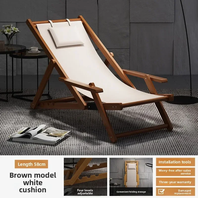Recliner Balcony Home Leisure Folding Chair Sit and Sleep Dual-purpose Nap Chair Outdoor Canvas Beach Chair Camping Courtyard