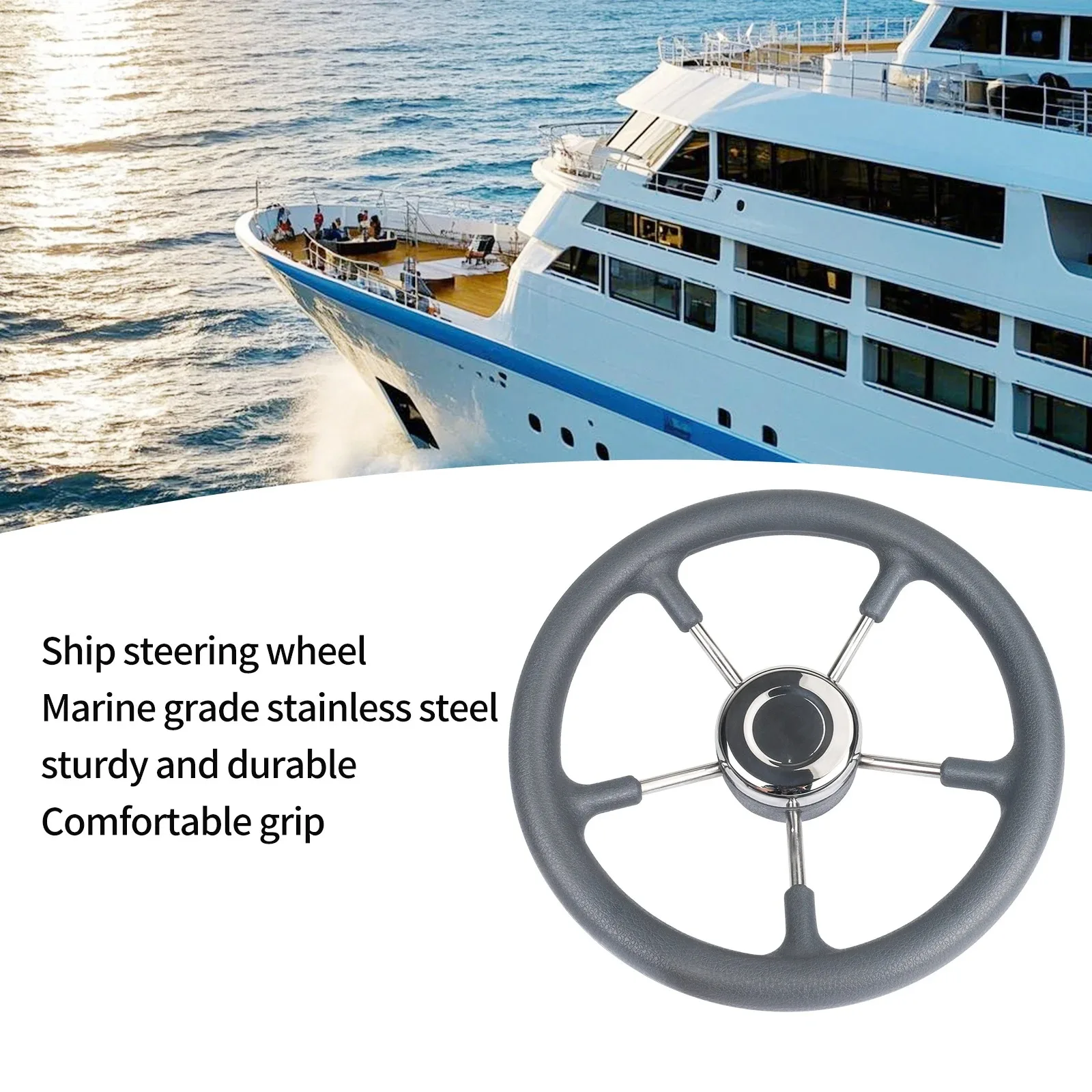 عجلة قيادة قارب من الفولاذ المقاوم للصدأ مقاس 13 بوصة مع قبضة رغوة سوداء نمط المدمرة البحرية لملحقات اليخوت والعائم