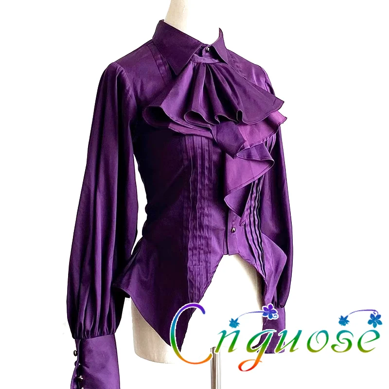 Women\'s Purple Shirt 2023 Korean fashion Lolita  Gothic Slim Asymmetrical Purple Shirt Chic Top Blouses