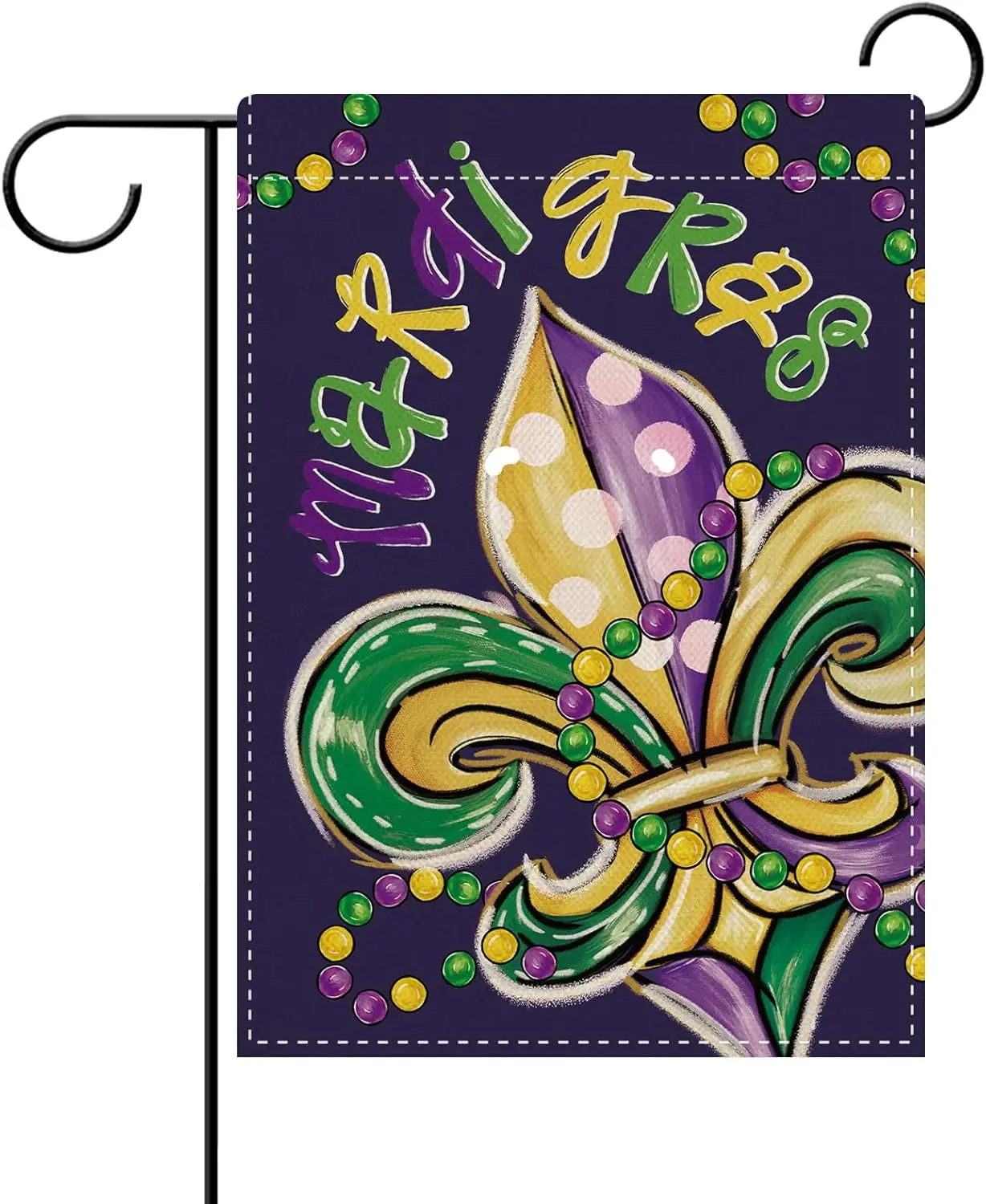 Dyrenson Mardi Gras Fleur De Lis Decorative Garden Flag, New Orleans Carnival Beads Yard Outside Home Decoration, Polka Dots uui