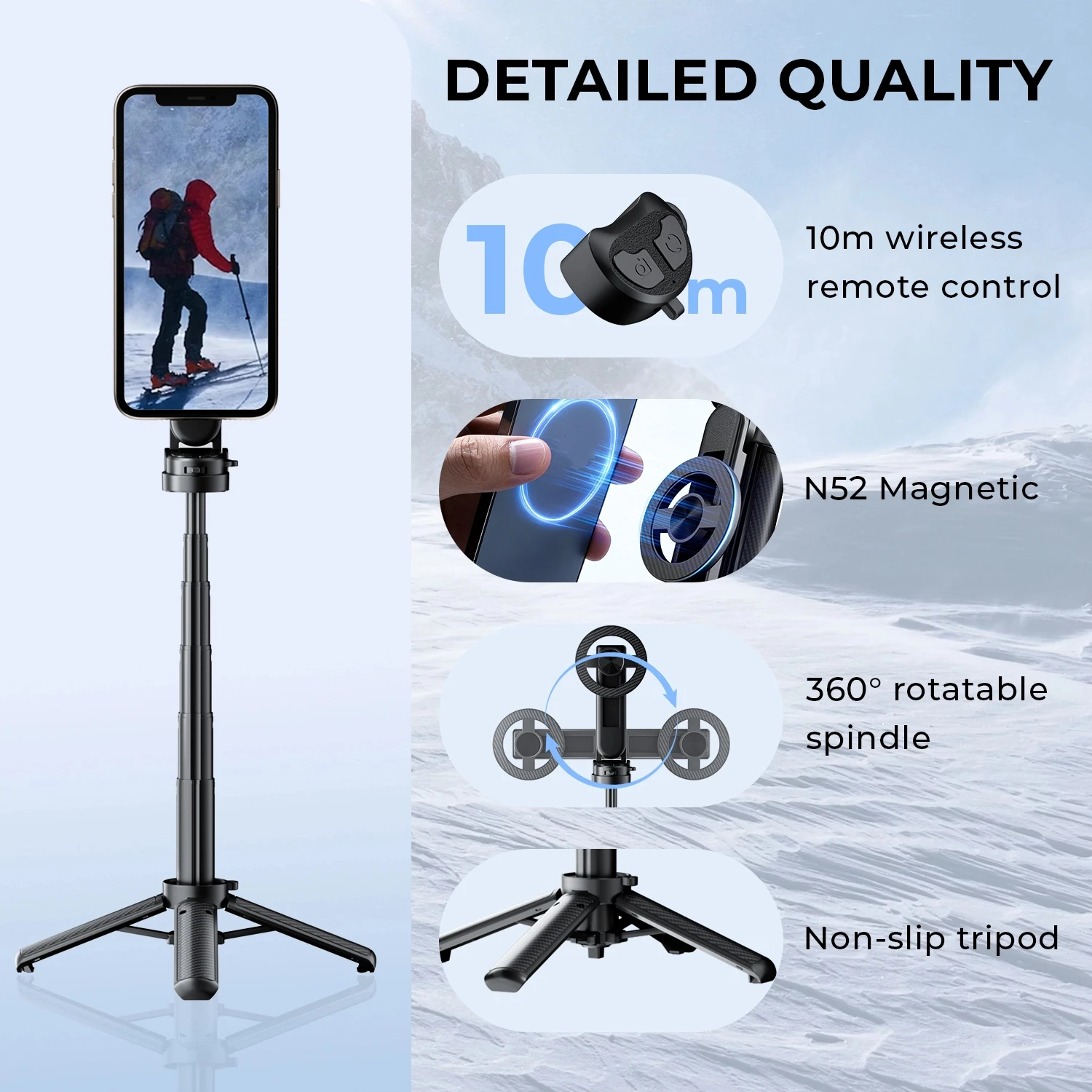 Upgrade Magnetic Phone Holder 360° Rotation Pocket Selfie Stick With Bluetooth Focusing Foldable Desktop Stand for Vlog Shooting