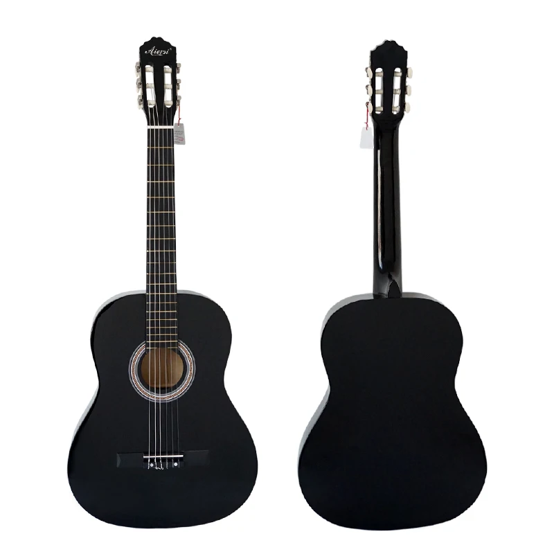 Glossy Aiersi brand wholesale price 39 inch black colour spruce top nylon string classic guitar musical instruments for sale