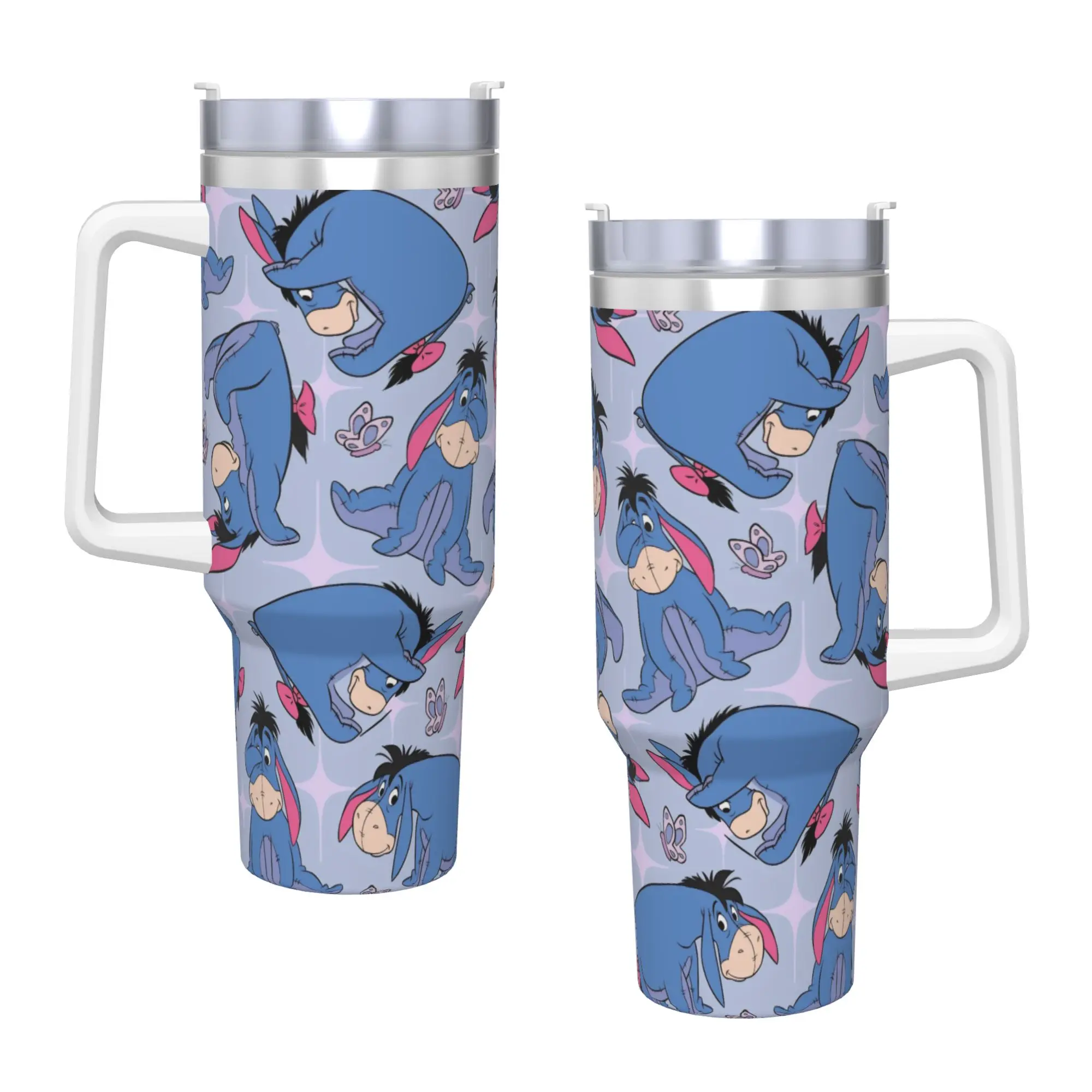 Winnie The Poohs Bicchiere in acciaio inossidabile Tazza da caffè da campeggio con cannucce e coperchio Tazze per auto da 40 once Bottiglia di acqua calda e fredda