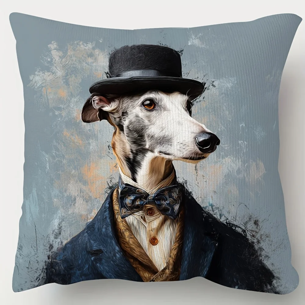 Vintage Dog Portrait Pillow cover Case Stylish Canine Gentleman Art Home Decor Cushion Cover