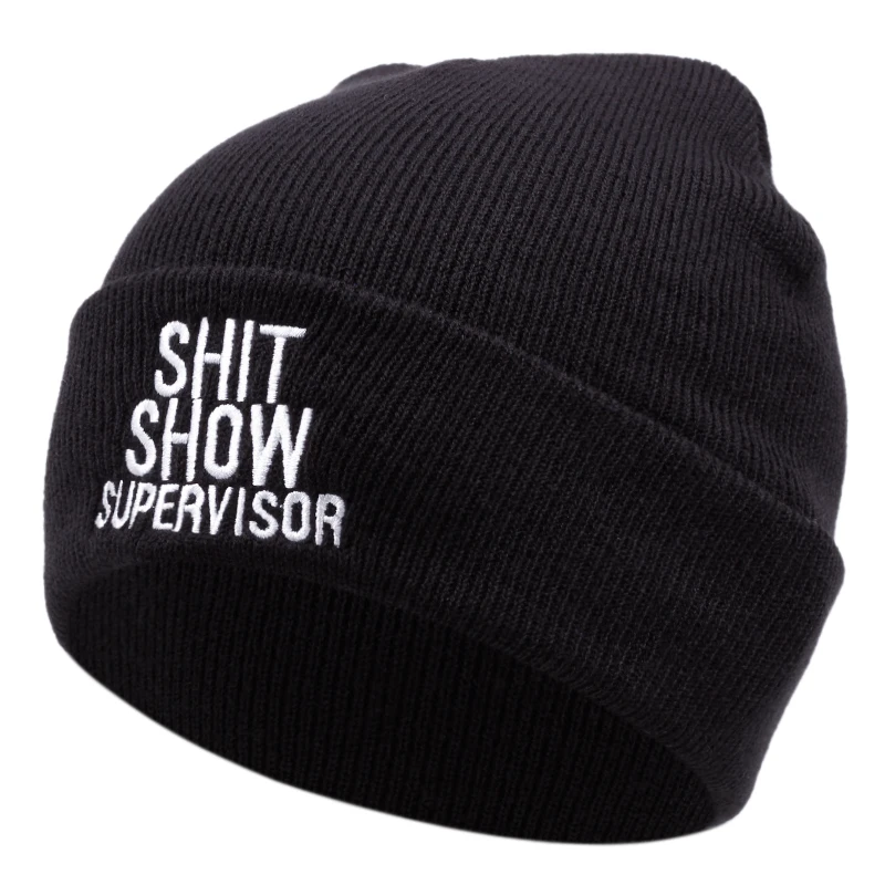 shit show knitted hat, bean hat, outdoor winter hat embroide