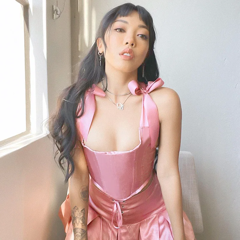 

Satin Sexy Jacquard Tube Tank Solid Sleeveless Bandage Hollow Out Slim Skinny Corset Tops Casual Elegant Female Vest