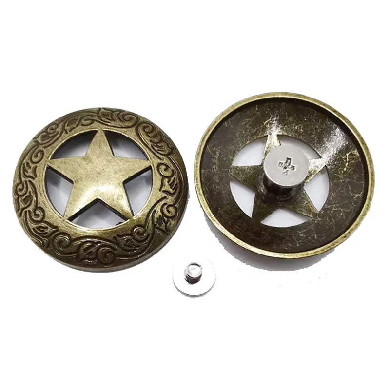 2Pcs Alloy Screwback Conchos Rivets Western Star Decorative Shank Buttons DIY Leathercraft Wallet Bag Saddle Belt Ornament