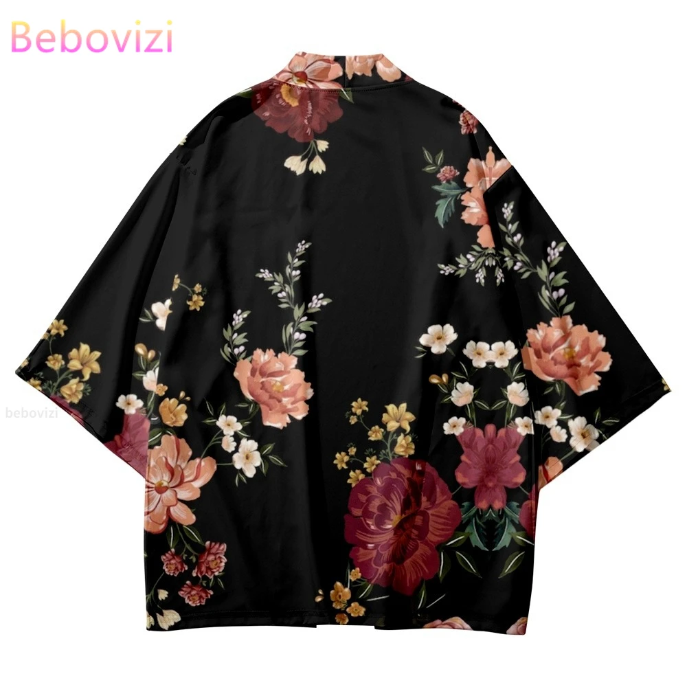 Fashion Flowers Print Japanese Traditional Kimono 2022 Beach Men Women Yukata Cardigan Trend Shirts Haori Oversized Streetwear