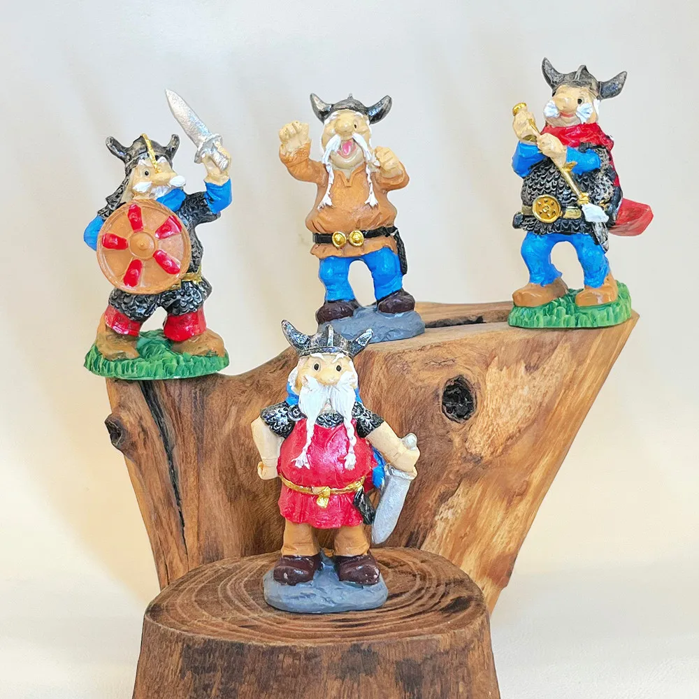 Cute Nordic Viking Dwarf Mini Resin Figurines, Horn Helmet Warrior Tiny Figures, Fairy Garden Diorama Decor