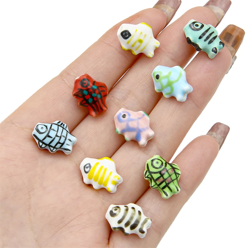 2Pcs Multicolor Hand-Paint 15x12mm Ceramic Porcelain Fish Beads Charm for Necklace Earring Bracelet DIY Jewelry Craft Making