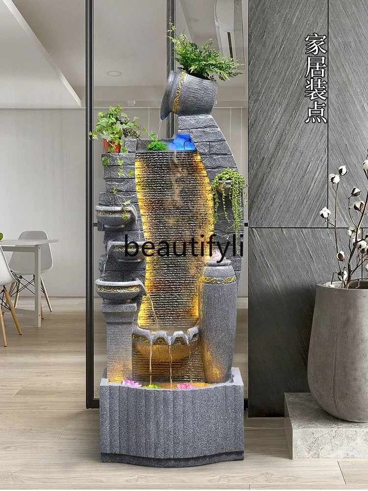 European fountain flowing water ornament indoor landscaping light luxury decoration floor-to-ceiling water feature humidifier