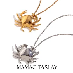 MamacitaSlay Cute Little Crab Pendant O-Chain Necklaces For Women Modern Wholesale Tarnish Free Stainless Steel Jewelry Girls