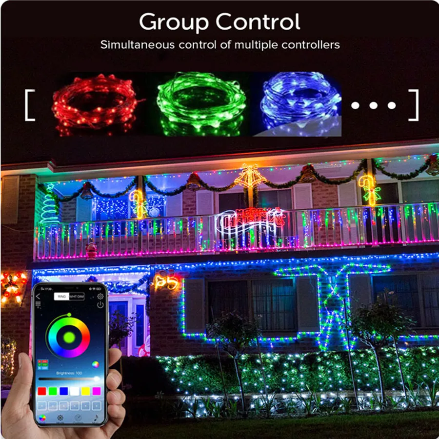 Tirvose جديد 10 متر 20 متر LED شجرة عيد الميلاد جارلاند ضوء الذكية BT App التحكم RGB الجنية سلسلة أضواء لحديقة حفل زفاف ديكور