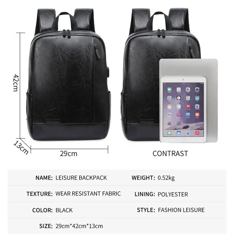 Men Fashionable Backpack PU Leather Satchel Briefcase Office Casual Travel Laptop Office Business Sports Shoulder Backpack