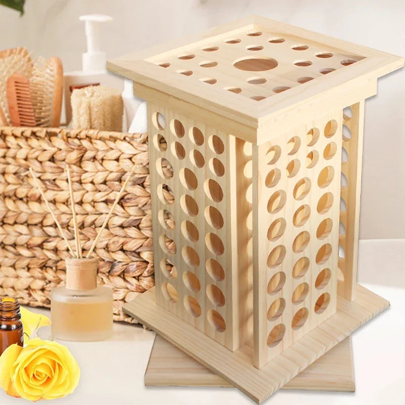Essential Oil Display Rack Rotating Makeup Storage Stand Wooden Multifunctional Coconut Oil Rolling Bottle Organizer Holder