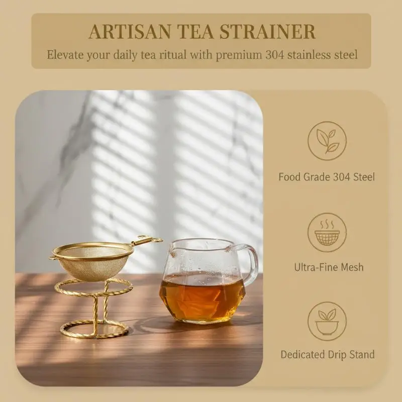 Easy to Store Stainless Steel Tea Strainer Fine Mesh Tea Infuser with Holder for Loose Leaf Tea Travel Office Home Use
