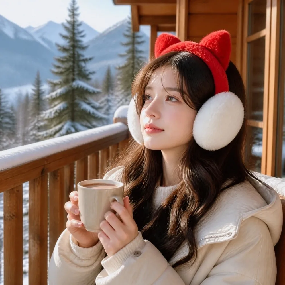 Fashion Cute Fox Ears Design Warm Ear Muffs Foldable Cartoon Pattern Fox Earmuffs Thickened Ear Protection Accessories Student