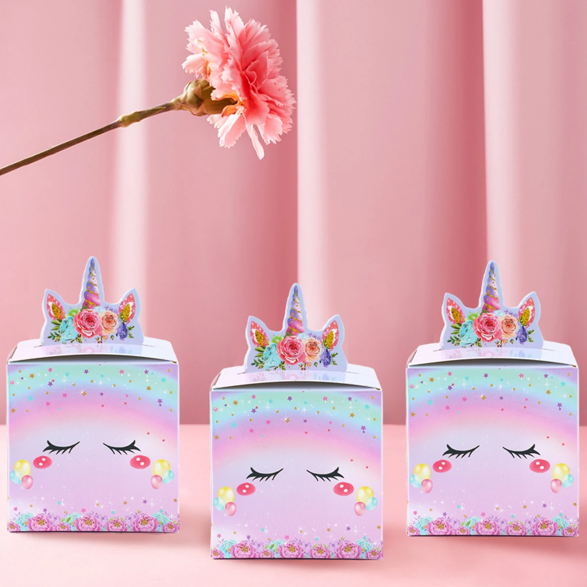 24 Uds. Cajas de dulces de papel 3D de unicornio, caja de embalaje de regalo, decoración para fiesta temática de unicornio arcoíris, suministros para fiesta de bienvenida al bebé y boda para niños