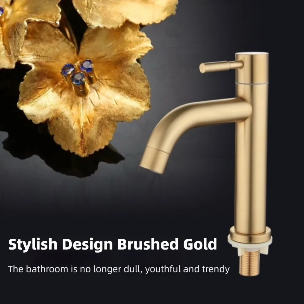 

Sink Tap Bathroom Basin Faucet Deck Mounted Single Handle Stainless Steel Water Tap Rotary Switch Brushed Gold Tap