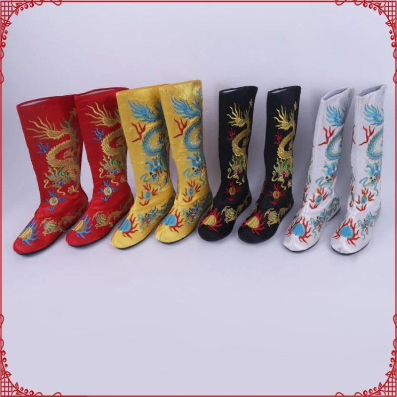 Chinese Ancient Emperor Boots Embroidered Dragon Hanfu Shoes Traditional Wedding Oriental Wuxia Men Women Opera Cosplay Costume