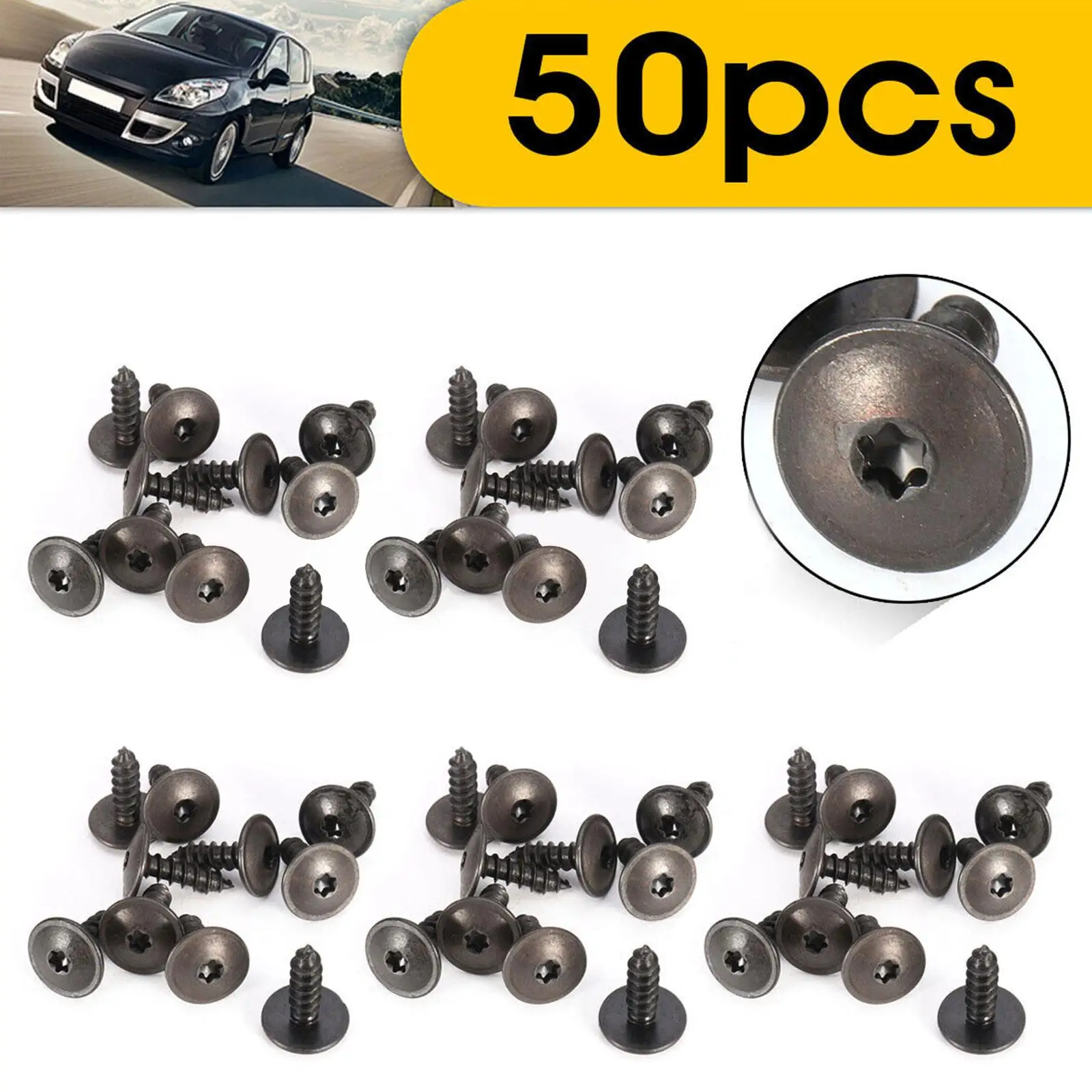 50pcs Car Body Fender Screws For VW Golf Metal Self Tapping Screw Rivet Black Fastener Bolt Cross Self Tapping Phillips Screws