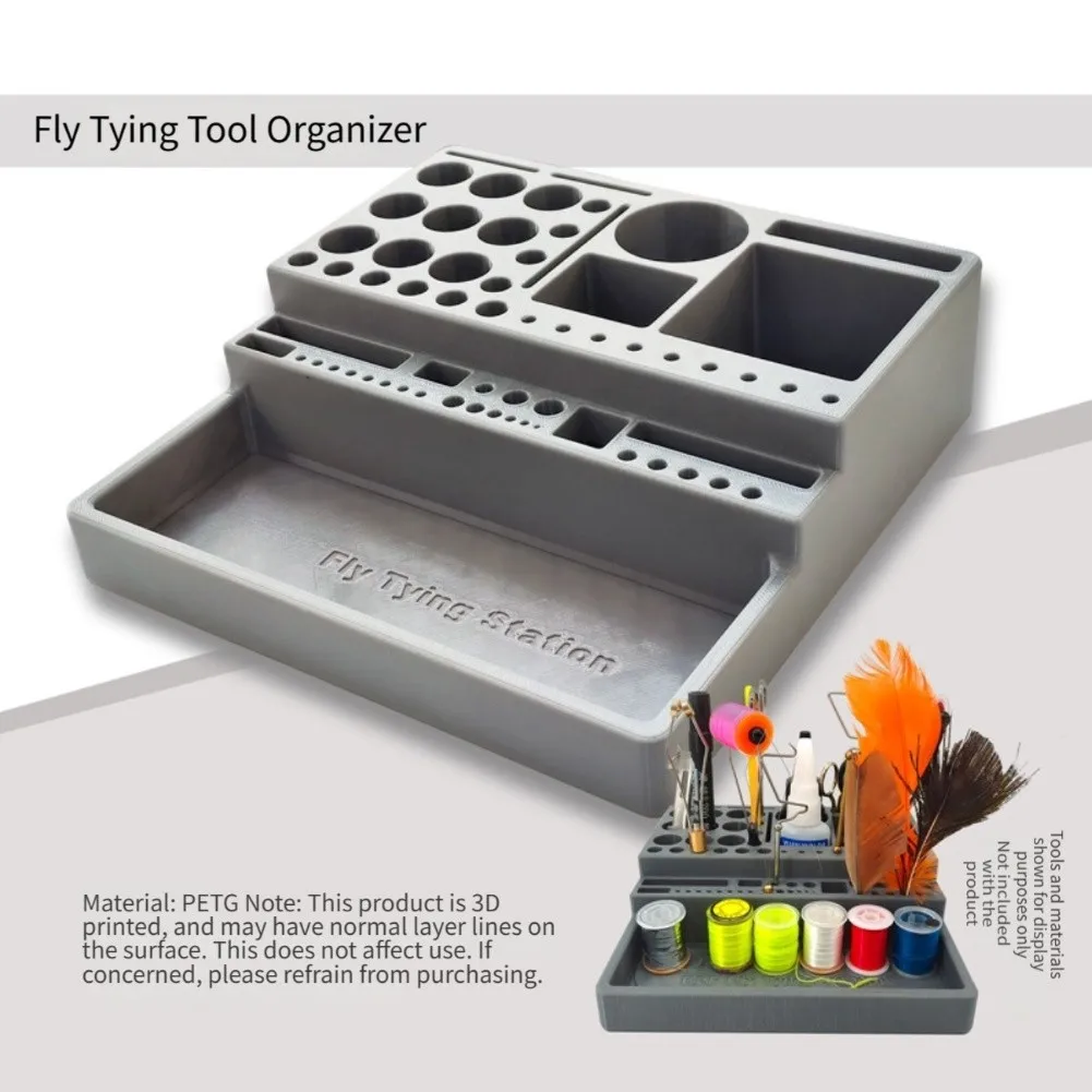 Fly Tying Station Tool Storage Table 3D Printed For PETG Organizer Multiple Slots For Fishing Rod Reel Lure Accessories Gear