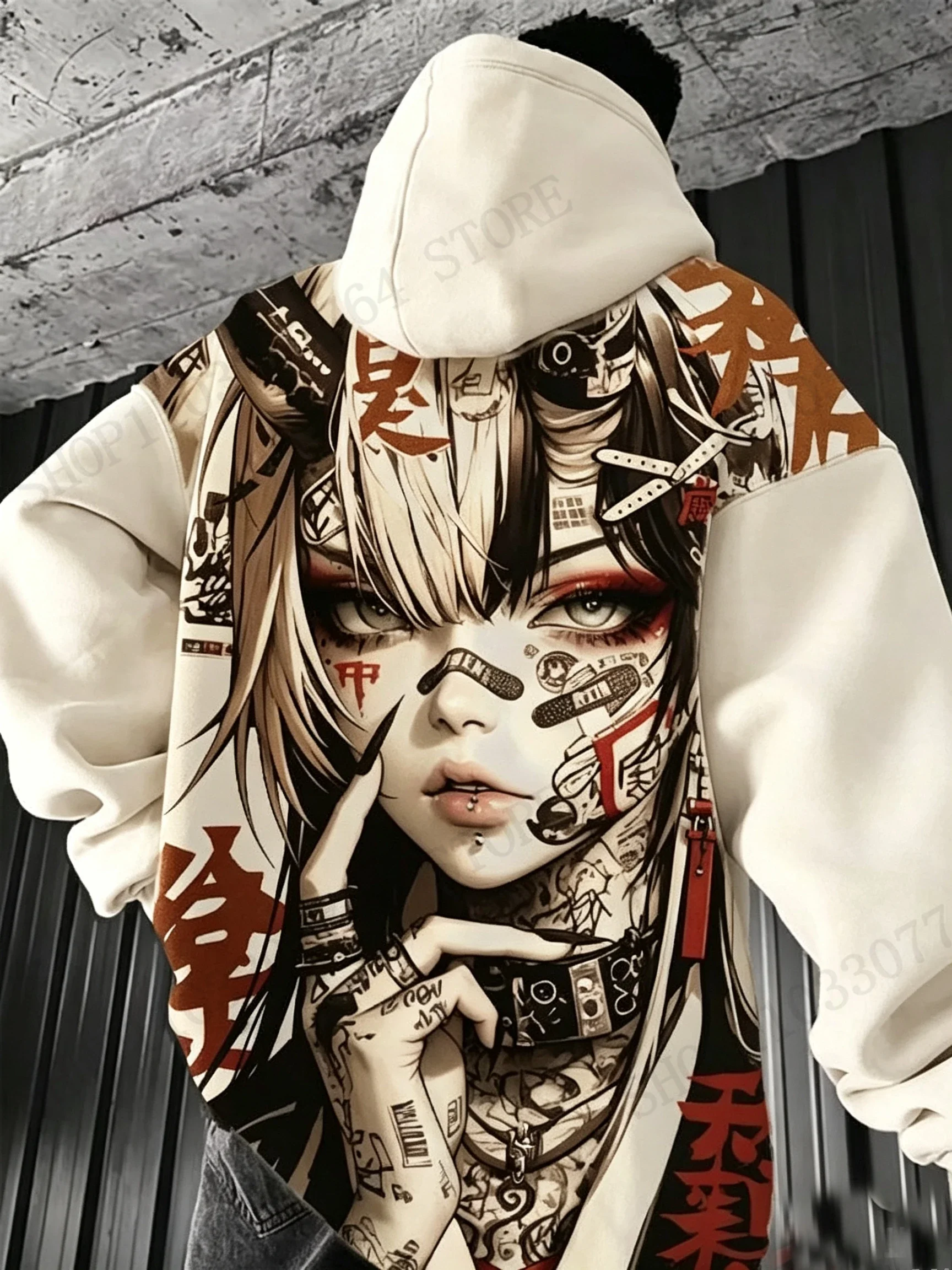 Unisex Japanese Anime Samurai Girl 3D Print Hoodie Stylish Y2K-Style Athleisure for Autumn/Winter