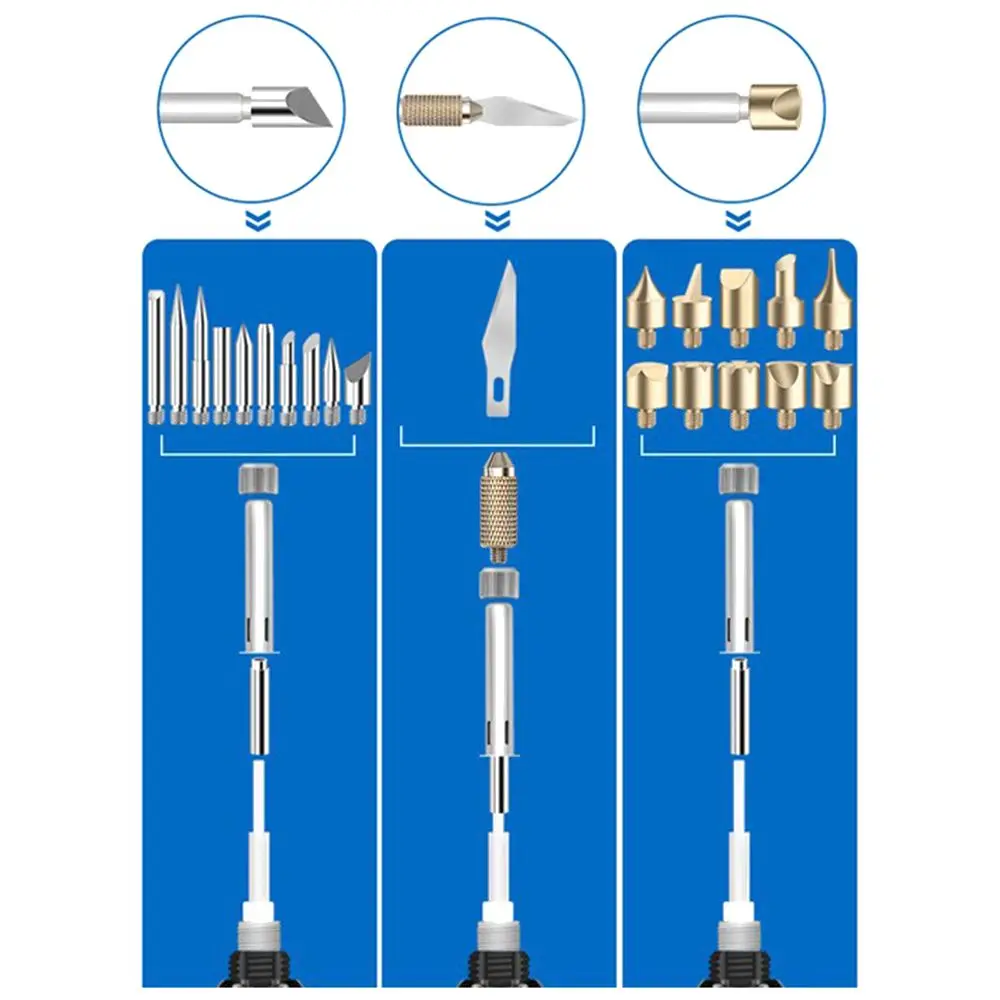 Imagem -02 - Durable Welding Kit Dicas Estêncil de Calor Interno Caneta Queima de Madeira Pyrography Marcação Ferro de Solda Conjunto Cabeça 28 Pcs