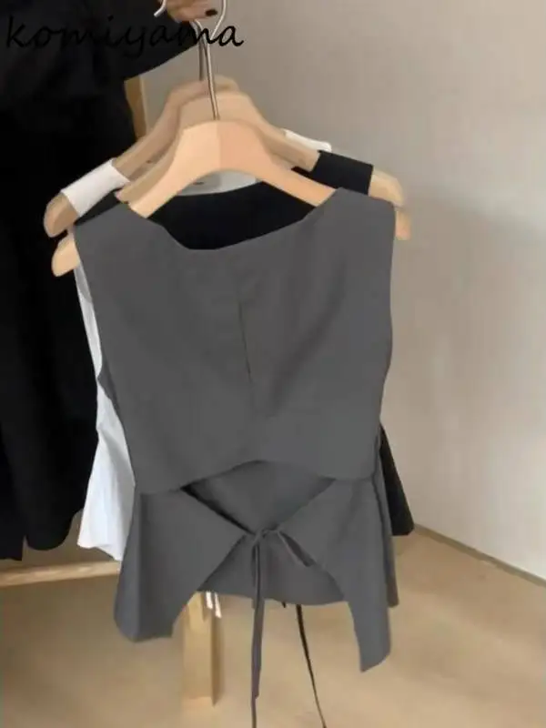 

Новые летние Chaquetas с открытой спиной на шнуровке и бантом Ropa De Mujer, женская верхняя одежда 202, куртка без рукавов с круглым вырезом, повседневные простые куртки